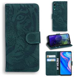 Intricate Embossing Tiger Face Leather Wallet Case for Huawei P Smart Z (2019) - Green