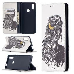 Girl with Long Hair Slim Magnetic Attraction Wallet Flip Cover for Huawei P Smart Z (2019)