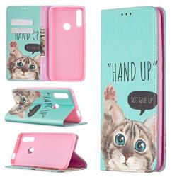 Hand Up Cat Slim Magnetic Attraction Wallet Flip Cover for Huawei P Smart Z (2019)