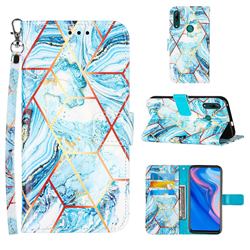 Lake Blue Stitching Color Marble Leather Wallet Case for Huawei P Smart Z (2019)