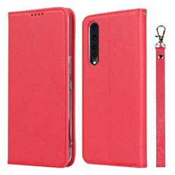 Ultra Slim Magnetic Automatic Suction Silk Lanyard Leather Flip Cover for Rakuten Big - Red