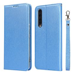 Ultra Slim Magnetic Automatic Suction Silk Lanyard Leather Flip Cover for Rakuten Big - Sky Blue