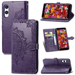Embossing Imprint Mandala Flower Leather Wallet Case for Rakuten Hand - Purple