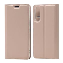 Ultra Slim Card Magnetic Automatic Suction Leather Wallet Case for Rakuten Hand - Rose Gold