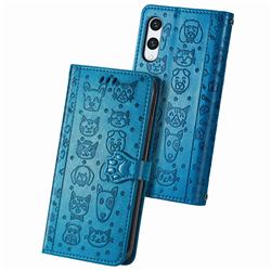 Embossing Dog Paw Kitten and Puppy Leather Wallet Case for Rakuten Hand - Blue