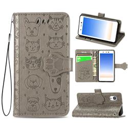 Embossing Dog Paw Kitten and Puppy Leather Wallet Case for Rakuten Mini - Gray