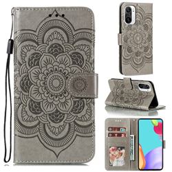 Intricate Embossing Datura Solar Leather Wallet Case for Xiaomi Redmi K40 / K40 Pro - Gray