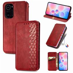 Ultra Slim Fashion Business Card Magnetic Automatic Suction Leather Flip Cover for Xiaomi Redmi K40 / K40 Pro - Red