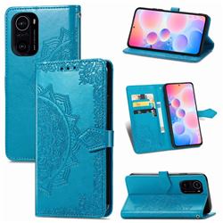 Embossing Imprint Mandala Flower Leather Wallet Case for Xiaomi Redmi K40 / K40 Pro - Blue