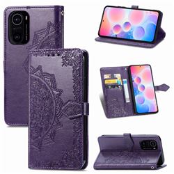 Embossing Imprint Mandala Flower Leather Wallet Case for Xiaomi Redmi K40 / K40 Pro - Purple