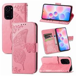 Embossing Mandala Flower Butterfly Leather Wallet Case for Xiaomi Redmi K40 / K40 Pro - Pink