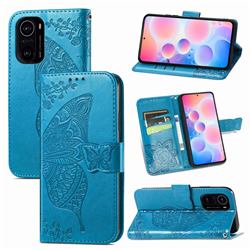 Embossing Mandala Flower Butterfly Leather Wallet Case for Xiaomi Redmi K40 / K40 Pro - Blue
