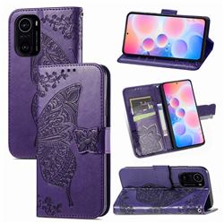Embossing Mandala Flower Butterfly Leather Wallet Case for Xiaomi Redmi K40 / K40 Pro - Dark Purple