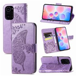 Embossing Mandala Flower Butterfly Leather Wallet Case for Xiaomi Redmi K40 / K40 Pro - Light Purple