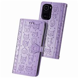 Embossing Dog Paw Kitten and Puppy Leather Wallet Case for Xiaomi Redmi K40 / K40 Pro - Purple