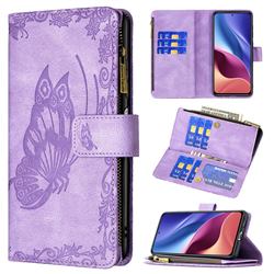Binfen Color Imprint Vivid Butterfly Buckle Zipper Multi-function Leather Phone Wallet for Xiaomi Redmi K40 / K40 Pro - Purple