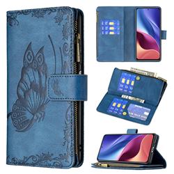 Binfen Color Imprint Vivid Butterfly Buckle Zipper Multi-function Leather Phone Wallet for Xiaomi Redmi K40 / K40 Pro - Blue