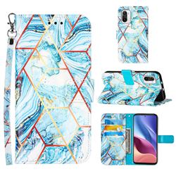 Lake Blue Stitching Color Marble Leather Wallet Case for Xiaomi Redmi K40 / K40 Pro