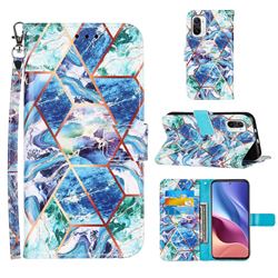 Green and Blue Stitching Color Marble Leather Wallet Case for Xiaomi Redmi K40 / K40 Pro