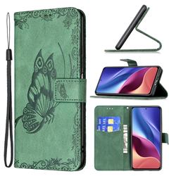 Binfen Color Imprint Vivid Butterfly Leather Wallet Case for Xiaomi Redmi K40 / K40 Pro - Green