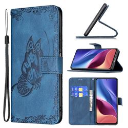 Binfen Color Imprint Vivid Butterfly Leather Wallet Case for Xiaomi Redmi K40 / K40 Pro - Blue