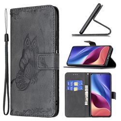 Binfen Color Imprint Vivid Butterfly Leather Wallet Case for Xiaomi Redmi K40 / K40 Pro - Black