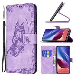 Binfen Color Imprint Vivid Butterfly Leather Wallet Case for Xiaomi Redmi K40 / K40 Pro - Purple