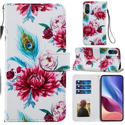 Peacock Flower Smooth Leather Phone Wallet Case for Xiaomi Redmi K40 / K40 Pro