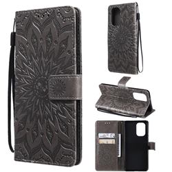 Embossing Sunflower Leather Wallet Case for Xiaomi Redmi K40 / K40 Pro - Gray
