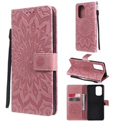 Embossing Sunflower Leather Wallet Case for Xiaomi Redmi K40 / K40 Pro - Pink