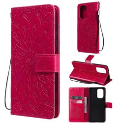 Embossing Sunflower Leather Wallet Case for Xiaomi Redmi K40 / K40 Pro - Red