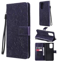 Embossing Sunflower Leather Wallet Case for Xiaomi Redmi K40 / K40 Pro - Purple