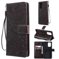 Embossing Sunflower Leather Wallet Case for Xiaomi Redmi K40 / K40 Pro - Brown