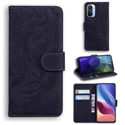 Intricate Embossing Tiger Face Leather Wallet Case for Xiaomi Redmi K40 / K40 Pro - Black
