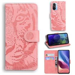 Intricate Embossing Tiger Face Leather Wallet Case for Xiaomi Redmi K40 / K40 Pro - Pink