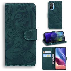Intricate Embossing Tiger Face Leather Wallet Case for Xiaomi Redmi K40 / K40 Pro - Green
