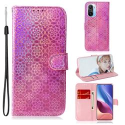 Laser Circle Shining Leather Wallet Phone Case for Xiaomi Redmi K40 / K40 Pro - Pink