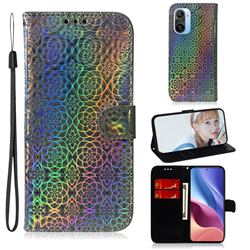 Laser Circle Shining Leather Wallet Phone Case for Xiaomi Redmi K40 / K40 Pro - Silver