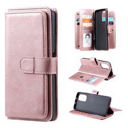 Multi-function Ten Card Slots and Photo Frame PU Leather Wallet Phone Case Cover for Xiaomi Redmi K40 / K40 Pro - Rose Gold