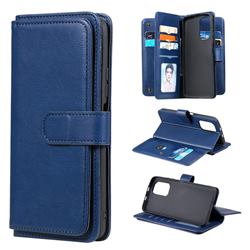 Multi-function Ten Card Slots and Photo Frame PU Leather Wallet Phone Case Cover for Xiaomi Redmi K40 / K40 Pro - Dark Blue