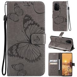 Embossing 3D Butterfly Leather Wallet Case for Xiaomi Redmi K40 / K40 Pro - Gray