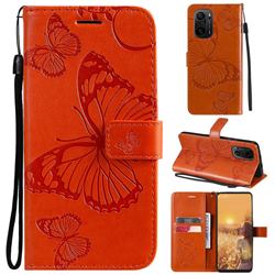 Embossing 3D Butterfly Leather Wallet Case for Xiaomi Redmi K40 / K40 Pro - Orange