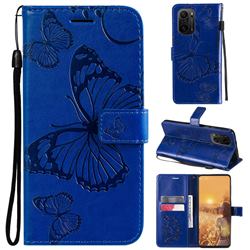 Embossing 3D Butterfly Leather Wallet Case for Xiaomi Redmi K40 / K40 Pro - Blue