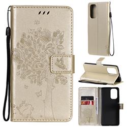 Embossing Butterfly Tree Leather Wallet Case for Xiaomi Redmi K40 / K40 Pro - Champagne