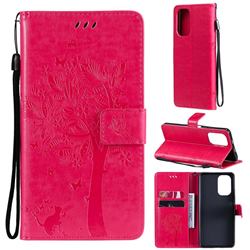 Embossing Butterfly Tree Leather Wallet Case for Xiaomi Redmi K40 / K40 Pro - Rose