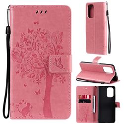 Embossing Butterfly Tree Leather Wallet Case for Xiaomi Redmi K40 / K40 Pro - Pink