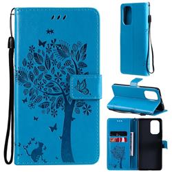 Embossing Butterfly Tree Leather Wallet Case for Xiaomi Redmi K40 / K40 Pro - Blue