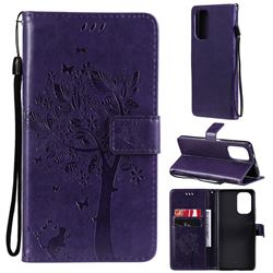 Embossing Butterfly Tree Leather Wallet Case for Xiaomi Redmi K40 / K40 Pro - Purple