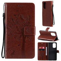 Embossing Butterfly Tree Leather Wallet Case for Xiaomi Redmi K40 / K40 Pro - Coffee