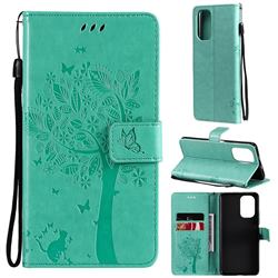 Embossing Butterfly Tree Leather Wallet Case for Xiaomi Redmi K40 / K40 Pro - Cyan